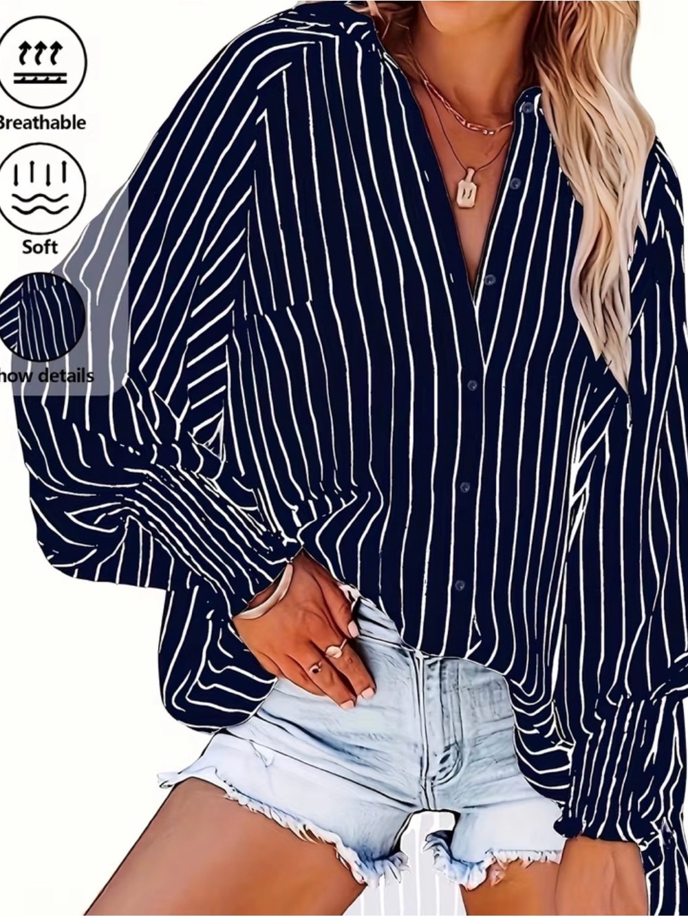 Women’s Navy and White Striped Button-MAKE A REASONABL OFFER! Down Shirt